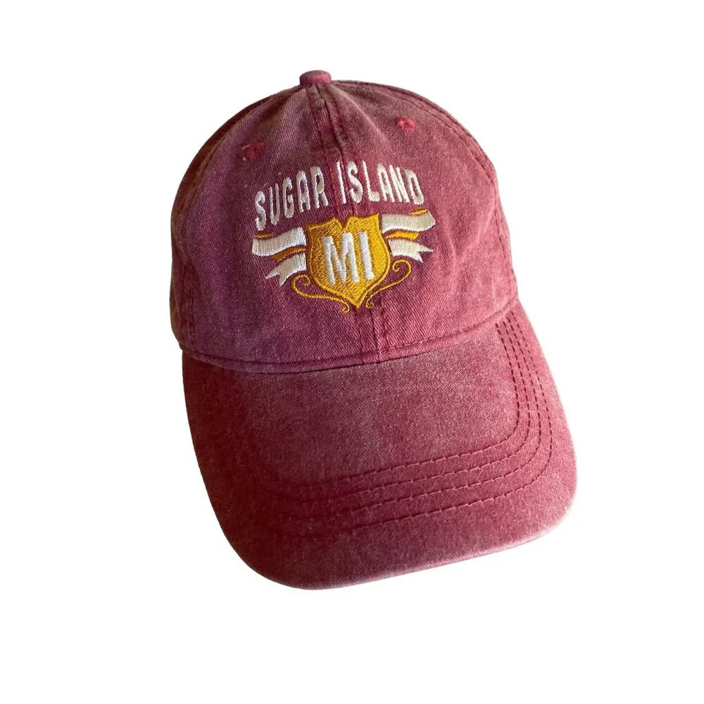 Sugar Island MI Embroidered Red Adjustable Baseball Cap By Ace‎